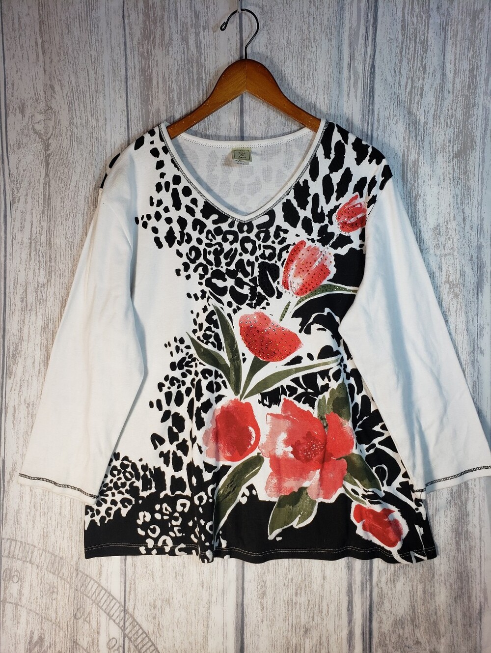 Jess & Jane Top Womens XL Tunic USA Made Artsy Lagenlook Colorful Resort Boho